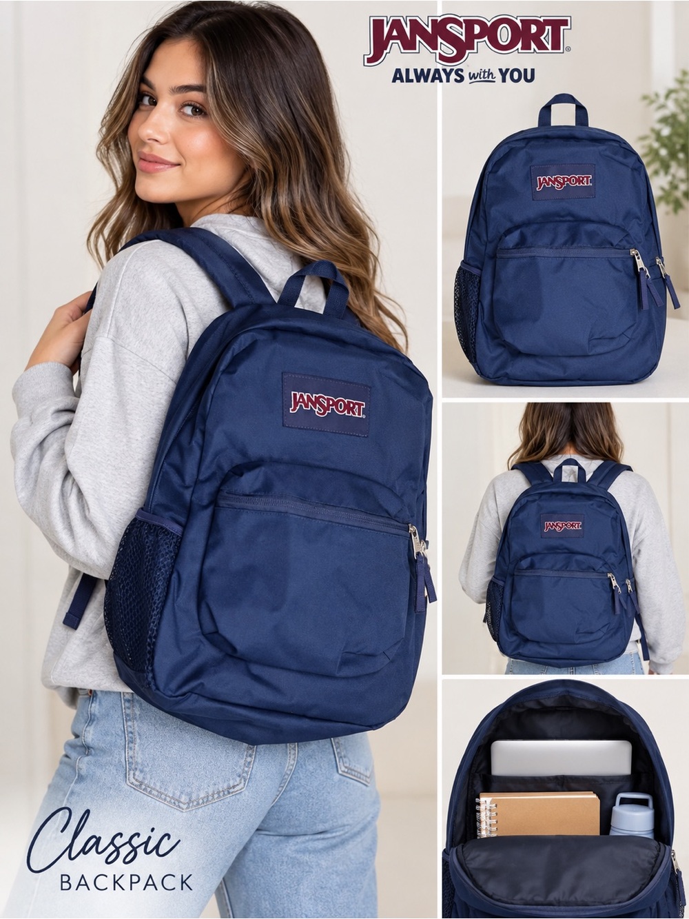 Jansport Classic Navy Backpack for Women - Deep Navy